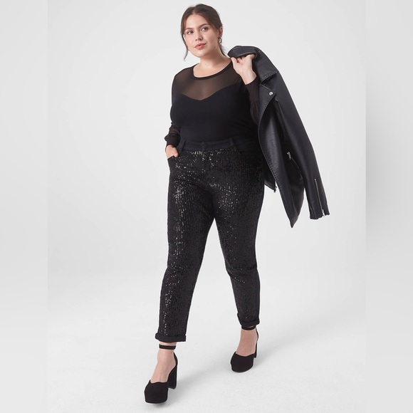Lane Bryant Holiday Christmas Sparkle Black Sequins Boyfriend Jean - size 14 - Picture 10 of 12